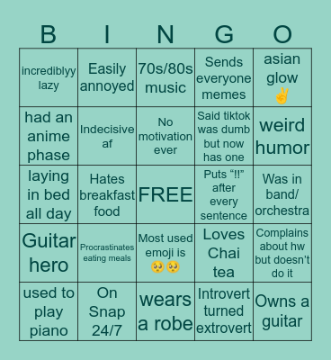 Me and my dumb life Bingo Card