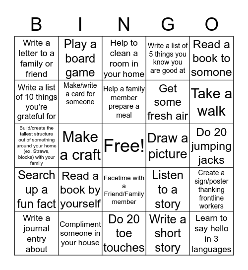 Long Weekend Bingo Challenge Bingo Card