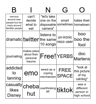 Sarah Bingo Card