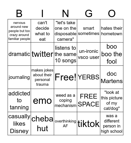 Sarah Bingo Card