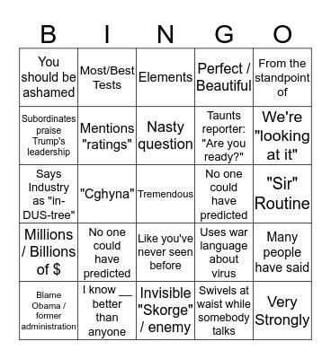 Trump Coronavirus Press Briefing 4/7/20 Bingo Card