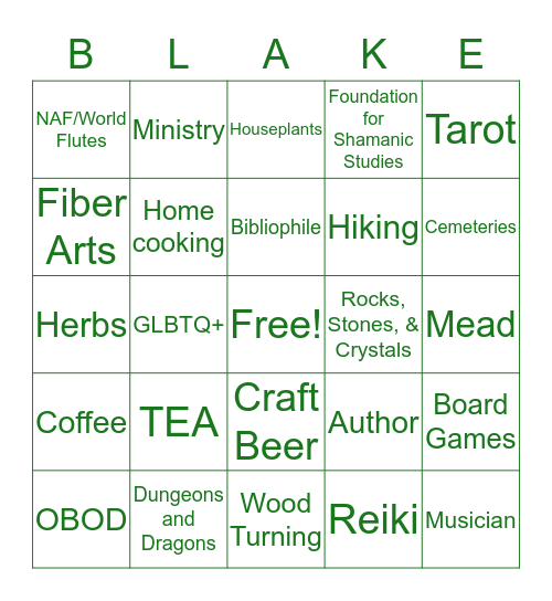 Blake Bingo Card