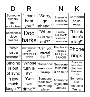 Zoom Passover Seder! Bingo Card