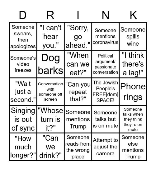 Zoom Passover Seder! Bingo Card