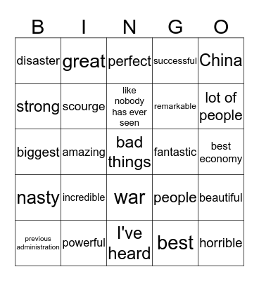 Trump COVID Briefing Bingo Card