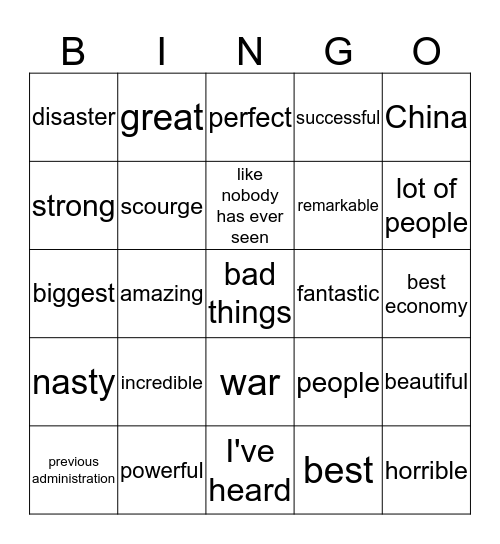 Trump COVID Briefing Bingo Card