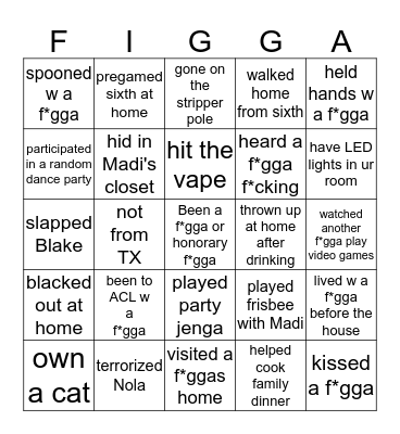 F*GGA BINGO Card