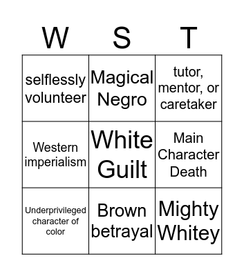 white savior trope Bingo Card