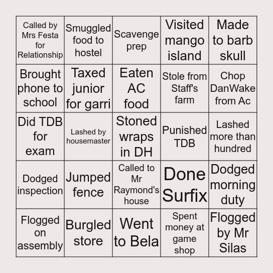 FGC Jos Bingo Card