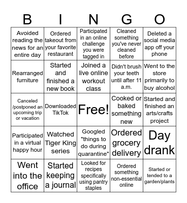Quarantine Bingo Card