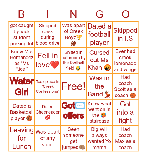 🐯🔥Creek Cougars 🐯🔥 Bingo Card