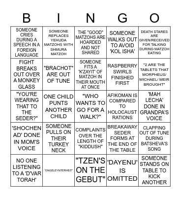 LIPSCHITZ FAMILY SEDER Bingo Card