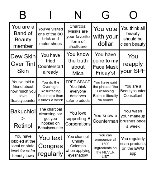 BEAUTYCOUNTER BINGO by  @Cleanlivingwithbex Bingo Card
