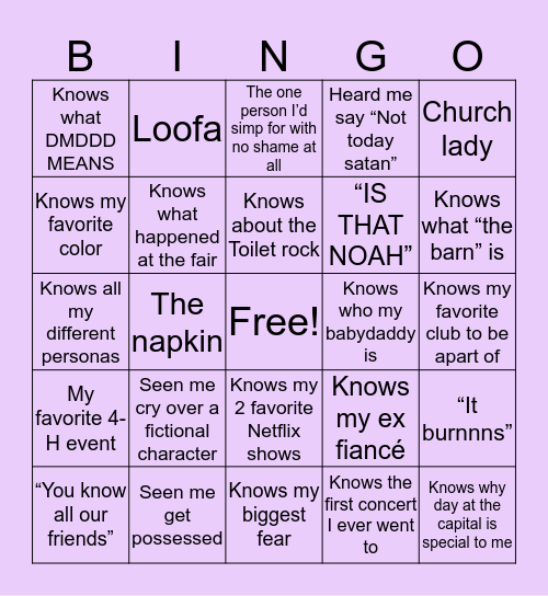 Jamirial’s bingo 😝 Bingo Card