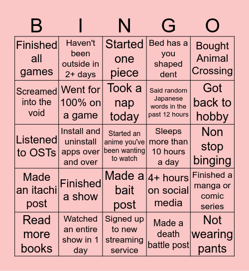 Quarantine bingo Card