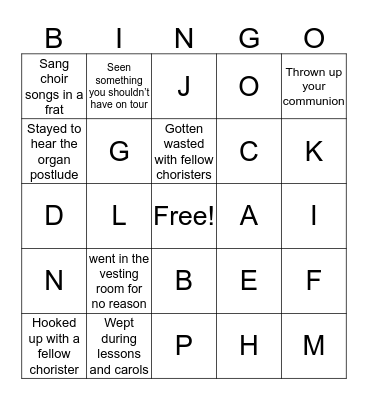 Irreverent choir bingo Card