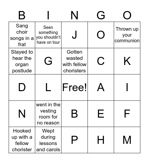 Irreverent choir bingo Card