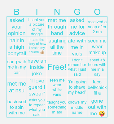 A        B         I Bingo Card