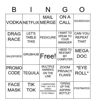 Board in the House Bingo Card