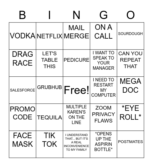 Board in the House Bingo Card