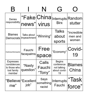 Trump Press Conference Bingo Card