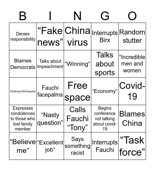 Trump Press Conference Bingo Card