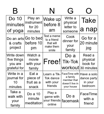Spring Break Bingo Card