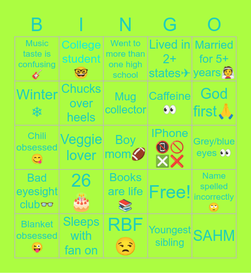 Synthia Bingo Card