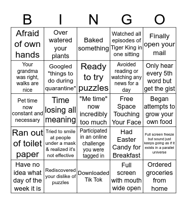 Quarantine Bingo Card