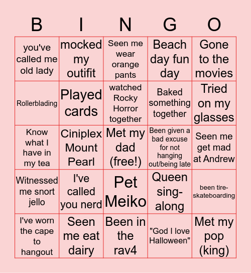 Kailee's Bingo Card