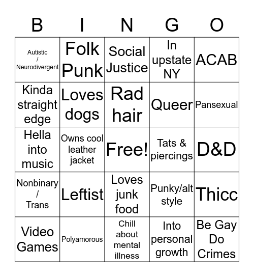 Avery Bingo Card