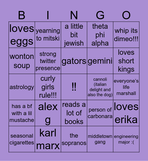 amanda Bingo Card