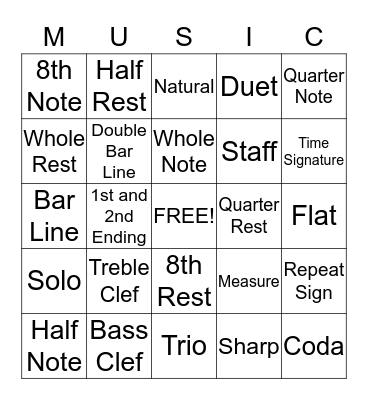 Music Bingo Card