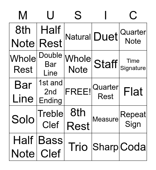 Music Bingo Card