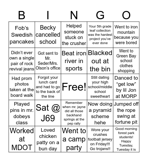 Crystal Falls/Forest Park Bingo Card
