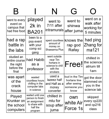 Laurier CS Bingo Card