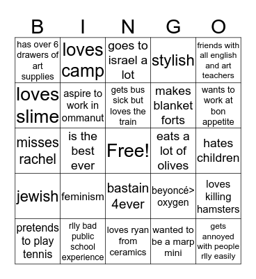 ramona Bingo Card