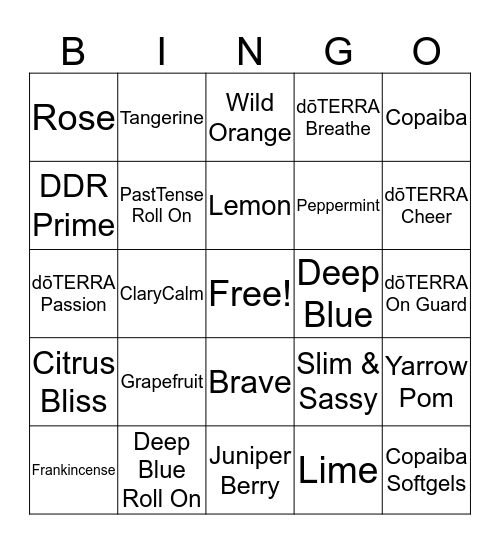 Doterra Bingo Card