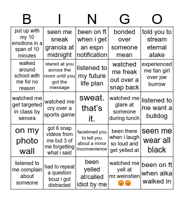 ESHA’S Bingo Card
