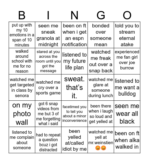 ESHA’S Bingo Card