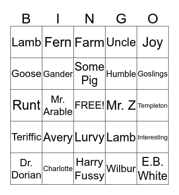 Charoltte's Web Bingo Card