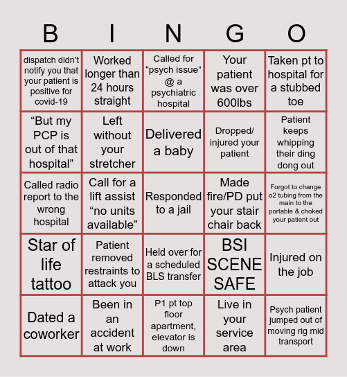 🚑 EMS Bingo 🚑 Bingo Card