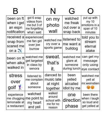 ESHA’S Bingo Card