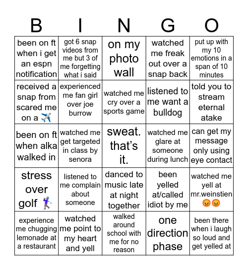ESHA’S Bingo Card