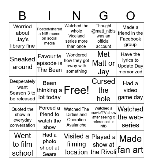 Nirvanna the Band the Bingo Card
