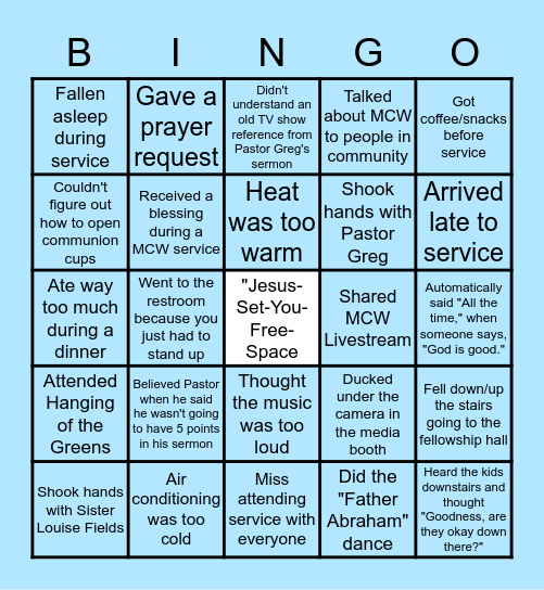 Morehead ChristWay BINGO Card