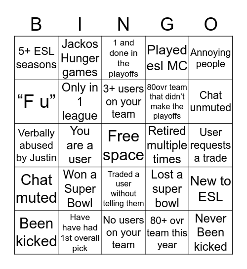 Esl bingo Card