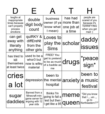 i'm SO quIRKY haha Bingo Card