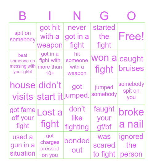 FIGHTING BINGO . Bingo Card