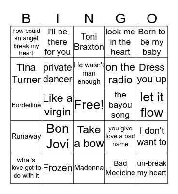 Favorite artists Bingo Card